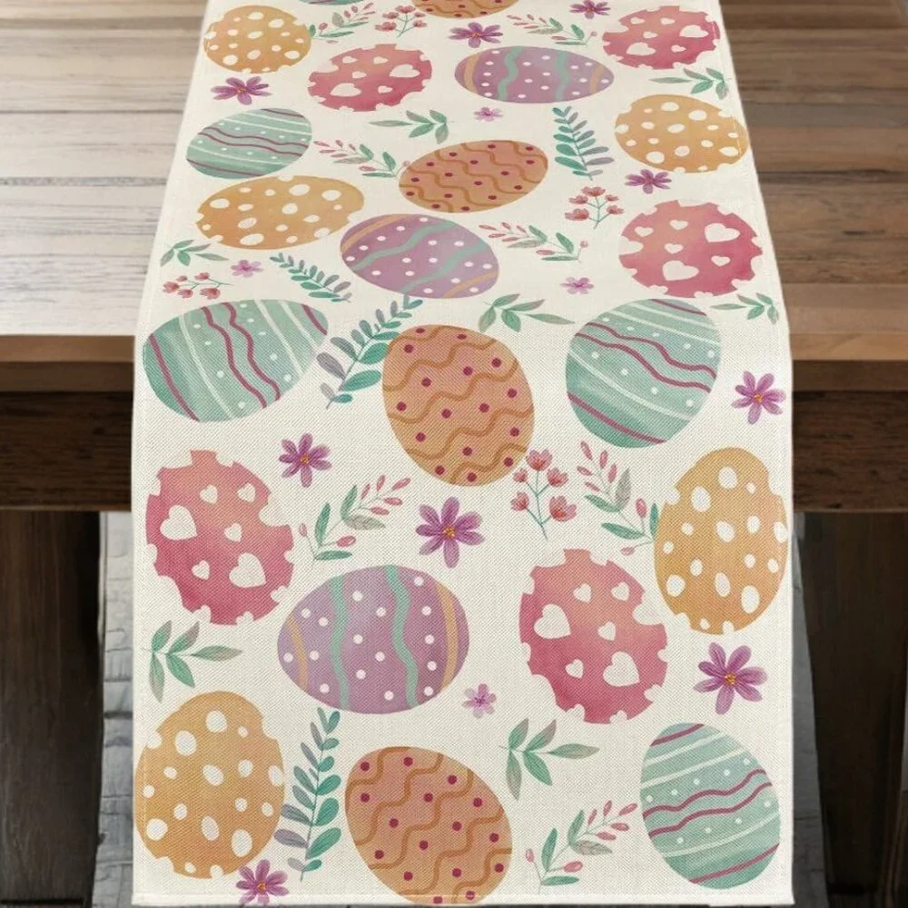 Easter Table Runner Eggs Spring Floral Decor Farmhouse Cottage Decorative Cloth